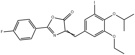 4-(3-ethoxy-5-iodo-4-isopropoxybenzylidene)-2-(4-fluorophenyl)-1,3-oxazol-5(4H)-one Struktur