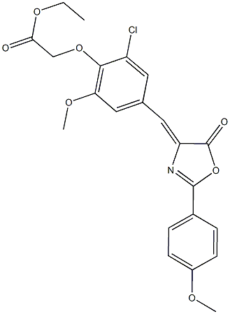 ethyl {2-chloro-6-methoxy-4-[(2-(4-methoxyphenyl)-5-oxo-1,3-oxazol-4(5H)-ylidene)methyl]phenoxy}acetate Struktur