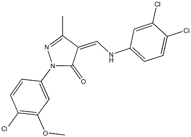 2-(4-chloro-3-methoxyphenyl)-4-[(3,4-dichloroanilino)methylene]-5-methyl-2,4-dihydro-3H-pyrazol-3-one Struktur