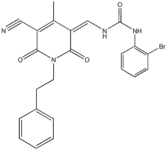 N-(2-bromophenyl)-N'-[(5-cyano-4-methyl-2,6-dioxo-1-(2-phenylethyl)-1,6-dihydro-3(2H)-pyridinylidene)methyl]urea Struktur