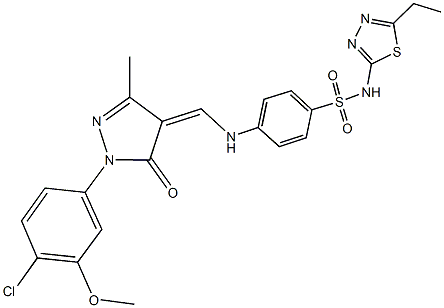 4-({[1-(4-chloro-3-methoxyphenyl)-3-methyl-5-oxo-1,5-dihydro-4H-pyrazol-4-ylidene]methyl}amino)-N-(5-ethyl-1,3,4-thiadiazol-2-yl)benzenesulfonamide Struktur