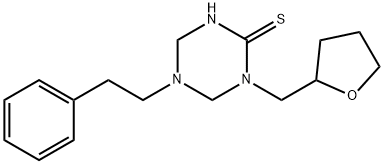 5-(2-phenylethyl)-1-(tetrahydro-2-furanylmethyl)-1,3,5-triazinane-2-thione Struktur