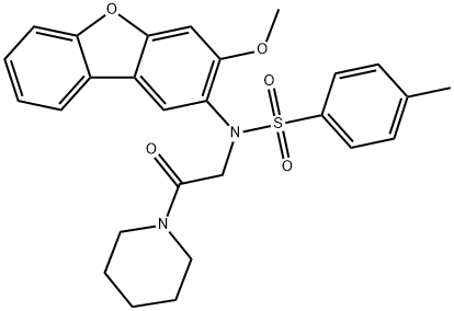 N-(3-methoxydibenzo[b,d]furan-2-yl)-4-methyl-N-[2-oxo-2-(1-piperidinyl)ethyl]benzenesulfonamide Struktur