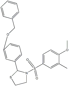 2-[3-(benzyloxy)phenyl]-3-[(4-methoxy-3-methylphenyl)sulfonyl]-1,3-thiazolidine Struktur