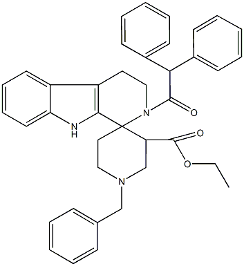 ethyl 1'-benzyl-2-(diphenylacetyl)-2,3,4,9-tetrahydrospiro(1H-beta-carboline-1,4'-piperidine)-3'-carboxylate Struktur