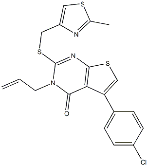 3-allyl-5-(4-chlorophenyl)-2-{[(2-methyl-1,3-thiazol-4-yl)methyl]sulfanyl}thieno[2,3-d]pyrimidin-4(3H)-one Struktur