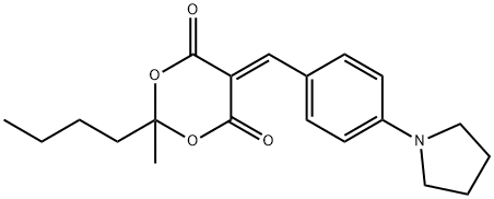 2-butyl-2-methyl-5-[4-(1-pyrrolidinyl)benzylidene]-1,3-dioxane-4,6-dione Struktur