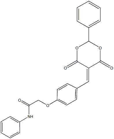 2-{4-[(4,6-dioxo-2-phenyl-1,3-dioxan-5-ylidene)methyl]phenoxy}-N-phenylacetamide Struktur