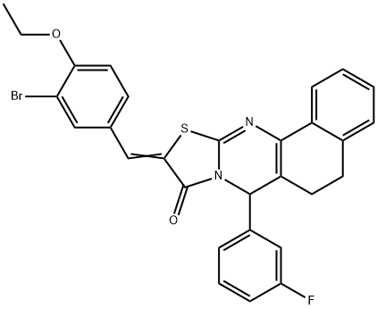 10-(3-bromo-4-ethoxybenzylidene)-7-(3-fluorophenyl)-5,7-dihydro-6H-benzo[h][1,3]thiazolo[2,3-b]quinazolin-9(10H)-one Struktur