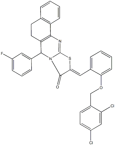 10-{2-[(2,4-dichlorobenzyl)oxy]benzylidene}-7-(3-fluorophenyl)-5,7-dihydro-6H-benzo[h][1,3]thiazolo[2,3-b]quinazolin-9(10H)-one Struktur