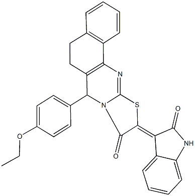 7-(4-ethoxyphenyl)-10-(2-oxo-1,2-dihydro-3H-indol-3-ylidene)-5,7-dihydro-6H-benzo[h][1,3]thiazolo[2,3-b]quinazolin-9(10H)-one Struktur