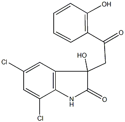 5,7-dichloro-3-hydroxy-3-[2-(2-hydroxyphenyl)-2-oxoethyl]-1,3-dihydro-2H-indol-2-one Struktur