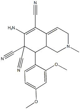 6-amino-8-(2,4-dimethoxyphenyl)-2-methyl-2,3,8,8a-tetrahydro-5,7,7(1H)-isoquinolinetricarbonitrile Struktur