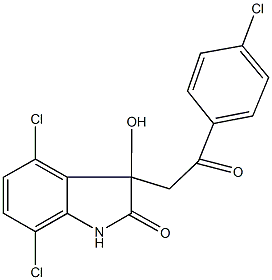 4,7-dichloro-3-[2-(4-chlorophenyl)-2-oxoethyl]-3-hydroxy-1,3-dihydro-2H-indol-2-one Struktur