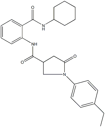 N-{2-[(cyclohexylamino)carbonyl]phenyl}-1-(4-ethylphenyl)-5-oxo-3-pyrrolidinecarboxamide Struktur