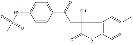 N-{4-[2-(3-hydroxy-5-methyl-2-oxo-2,3-dihydro-1H-indol-3-yl)acetyl]phenyl}methanesulfonamide Struktur