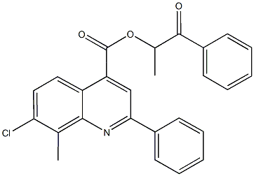 1-methyl-2-oxo-2-phenylethyl 7-chloro-8-methyl-2-phenyl-4-quinolinecarboxylate Struktur