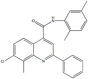 7-chloro-N-(2,5-dimethylphenyl)-8-methyl-2-phenyl-4-quinolinecarboxamide Struktur