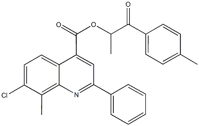 1-methyl-2-(4-methylphenyl)-2-oxoethyl 7-chloro-8-methyl-2-phenyl-4-quinolinecarboxylate Struktur