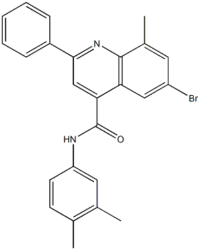 6-bromo-N-(3,4-dimethylphenyl)-8-methyl-2-phenyl-4-quinolinecarboxamide Struktur