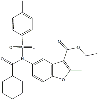 ethyl 5-{(cyclohexylcarbonyl)[(4-methylphenyl)sulfonyl]amino}-2-methyl-1-benzofuran-3-carboxylate Struktur