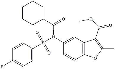 methyl 5-{(cyclohexylcarbonyl)[(4-fluorophenyl)sulfonyl]amino}-2-methyl-1-benzofuran-3-carboxylate Struktur