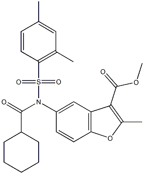 methyl 5-{(cyclohexylcarbonyl)[(2,4-dimethylphenyl)sulfonyl]amino}-2-methyl-1-benzofuran-3-carboxylate Struktur