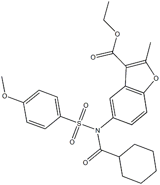 ethyl 5-{(cyclohexylcarbonyl)[(4-methoxyphenyl)sulfonyl]amino}-2-methyl-1-benzofuran-3-carboxylate Struktur