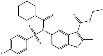 ethyl 5-{(cyclohexylcarbonyl)[(4-fluorophenyl)sulfonyl]amino}-2-methyl-1-benzofuran-3-carboxylate Struktur