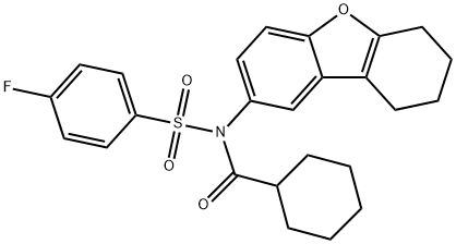 N-(cyclohexylcarbonyl)-4-fluoro-N-(6,7,8,9-tetrahydrodibenzo[b,d]furan-2-yl)benzenesulfonamide Struktur