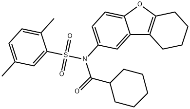 N-(cyclohexylcarbonyl)-2,5-dimethyl-N-(6,7,8,9-tetrahydrodibenzo[b,d]furan-2-yl)benzenesulfonamide Struktur