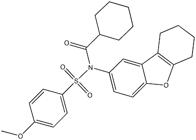 N-(cyclohexylcarbonyl)-4-methoxy-N-(6,7,8,9-tetrahydrodibenzo[b,d]furan-2-yl)benzenesulfonamide Struktur