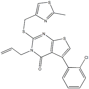 3-allyl-5-(2-chlorophenyl)-2-{[(2-methyl-1,3-thiazol-4-yl)methyl]sulfanyl}thieno[2,3-d]pyrimidin-4(3H)-one Struktur