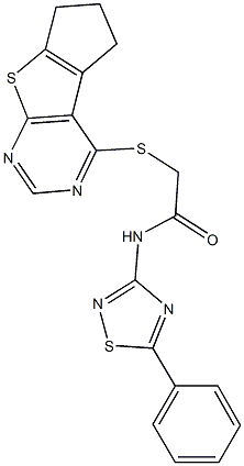 2-(6,7-dihydro-5H-cyclopenta[4,5]thieno[2,3-d]pyrimidin-4-ylsulfanyl)-N-(5-phenyl-1,2,4-thiadiazol-3-yl)acetamide Struktur