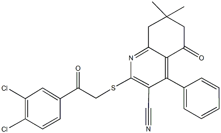 2-{[2-(3,4-dichlorophenyl)-2-oxoethyl]sulfanyl}-7,7-dimethyl-5-oxo-4-phenyl-5,6,7,8-tetrahydro-3-quinolinecarbonitrile Struktur