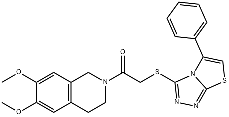 6,7-dimethoxy-2-{[(5-phenyl[1,3]thiazolo[2,3-c][1,2,4]triazol-3-yl)sulfanyl]acetyl}-1,2,3,4-tetrahydroisoquinoline Struktur