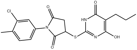 1-(3-chloro-4-methylphenyl)-3-[(4,6-dihydroxy-5-propyl-2-pyrimidinyl)thio]-2,5-pyrrolidinedione Struktur