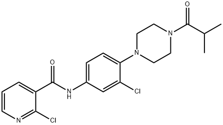 2-chloro-N-[3-chloro-4-(4-isobutyryl-1-piperazinyl)phenyl]nicotinamide Struktur