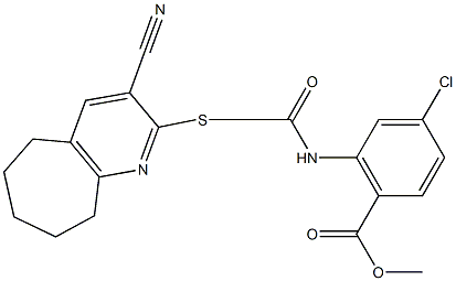 methyl 4-chloro-2-({[(3-cyano-6,7,8,9-tetrahydro-5H-cyclohepta[b]pyridin-2-yl)sulfanyl]acetyl}amino)benzoate Struktur