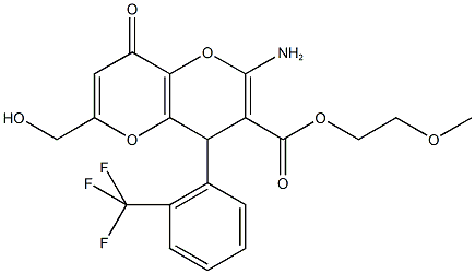 2-methoxyethyl 2-amino-6-(hydroxymethyl)-8-oxo-4-[2-(trifluoromethyl)phenyl]-4,8-dihydropyrano[3,2-b]pyran-3-carboxylate Struktur