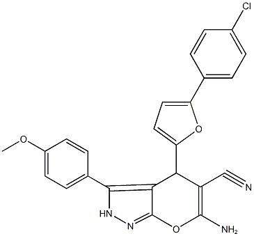 6-amino-4-[5-(4-chlorophenyl)-2-furyl]-3-(4-methoxyphenyl)-2,4-dihydropyrano[2,3-c]pyrazole-5-carbonitrile Struktur