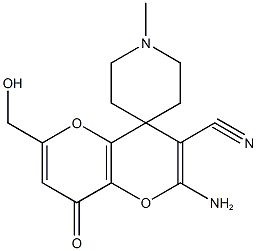 2'-amino-6'-(hydroxymethyl)-1-methyl-8'-oxo-4',8'-dihydrospiro(piperidine-4,4'-pyrano[3,2-b]pyran)-3'-carbonitrile Struktur