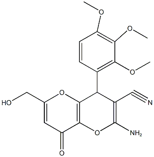 2-amino-6-(hydroxymethyl)-8-oxo-4-(2,3,4-trimethoxyphenyl)-4,8-dihydropyrano[3,2-b]pyran-3-carbonitrile Struktur