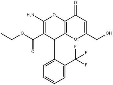 ethyl 2-amino-6-(hydroxymethyl)-8-oxo-4-[2-(trifluoromethyl)phenyl]-4,8-dihydropyrano[3,2-b]pyran-3-carboxylate Struktur