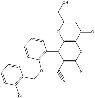 2-amino-4-{2-[(2-chlorobenzyl)oxy]phenyl}-6-(hydroxymethyl)-8-oxo-4,8-dihydropyrano[3,2-b]pyran-3-carbonitrile Struktur