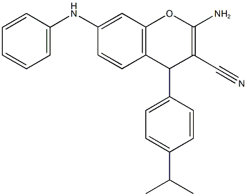 2-amino-7-anilino-4-(4-isopropylphenyl)-4H-chromene-3-carbonitrile Struktur