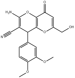 2-amino-4-(3,4-dimethoxyphenyl)-6-(hydroxymethyl)-8-oxo-4,8-dihydropyrano[3,2-b]pyran-3-carbonitrile Struktur