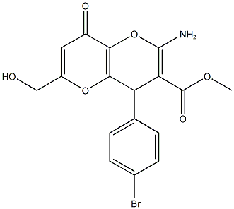 methyl 2-amino-4-(4-bromophenyl)-6-(hydroxymethyl)-8-oxo-4,8-dihydropyrano[3,2-b]pyran-3-carboxylate Struktur