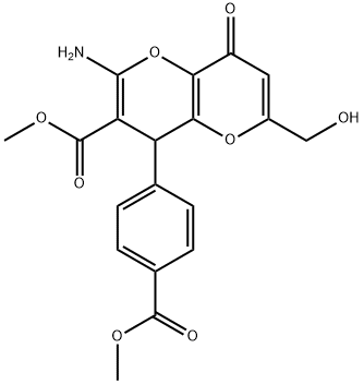 methyl 2-amino-6-(hydroxymethyl)-4-[4-(methoxycarbonyl)phenyl]-8-oxo-4,8-dihydropyrano[3,2-b]pyran-3-carboxylate Struktur