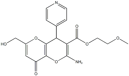 2-methoxyethyl 2-amino-6-(hydroxymethyl)-8-oxo-4-(4-pyridinyl)-4,8-dihydropyrano[3,2-b]pyran-3-carboxylate Struktur